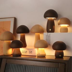DreamShroom | Houten Paddenstoel LED Nachtlampje met Touch Schakelaar